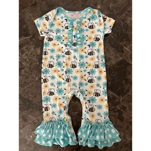 Pete & Lucy Baby 9-12 Months Summer Spring Romper Outfit Flowers & Bees Ruffles